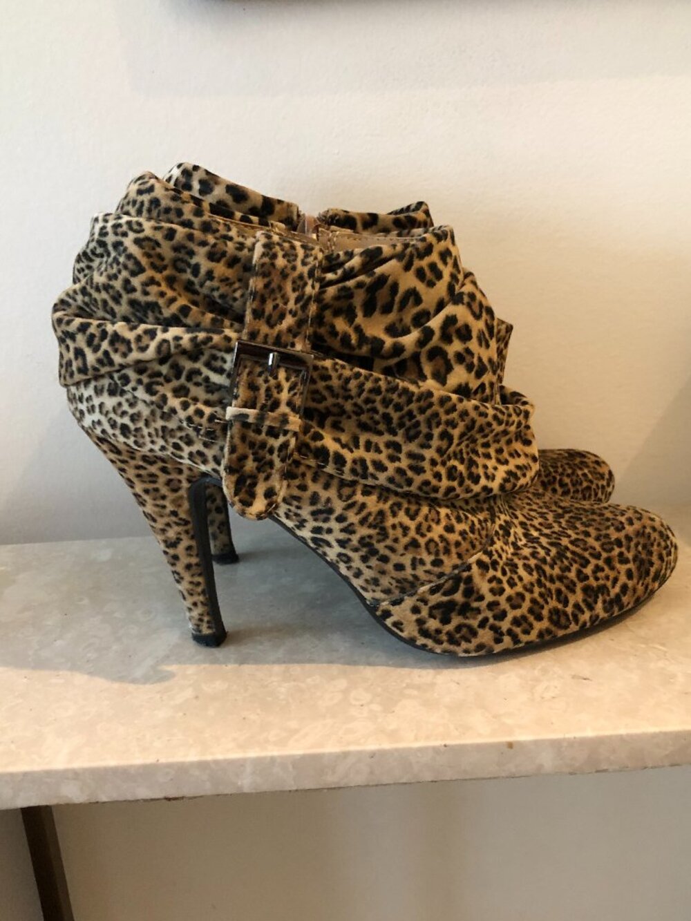 Leopard Style Soft Fabric Ankle Heeled booties - Size 8